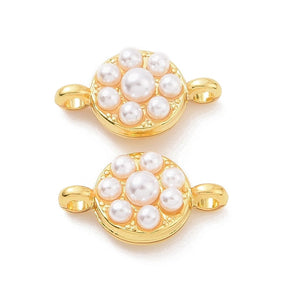 Connector Intermediate Piece With White Pearls, Long-Lasting Gold Plated, 8x14mm - Uniq Perler - 111579