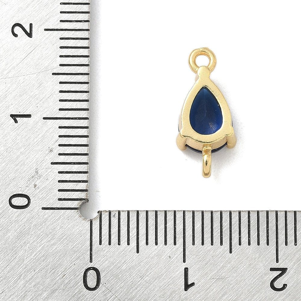 Connector/Mellemled med Blå Zirkonia – 18K langtidsholdbar Forgyldt Messing (14mm) 2 stk. - Uniq Perler - 115670