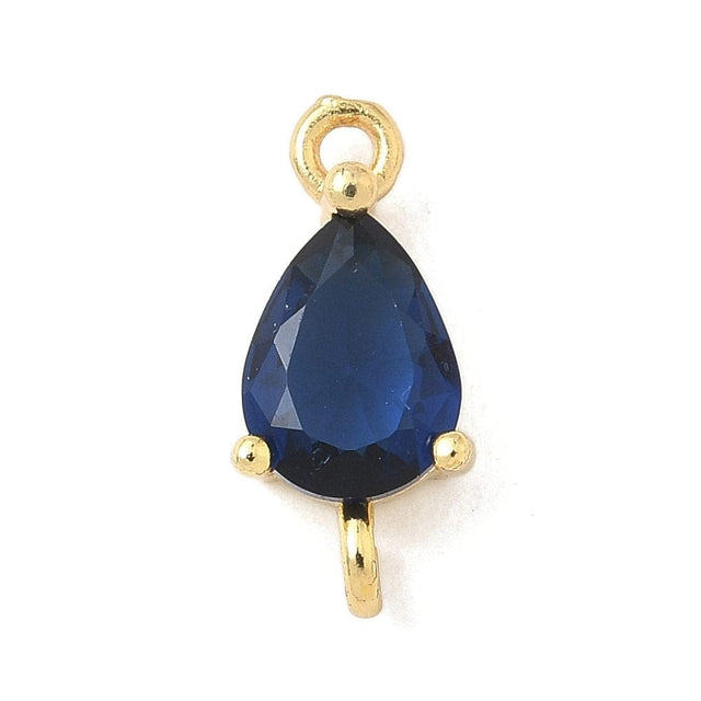 Connector/Mellemled med Blå Zirkonia – 18K langtidsholdbar Forgyldt Messing (14mm) 2 stk. - Uniq Perler - 115670