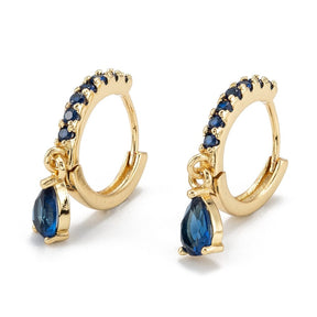 Hoops With Blue Zirconia Drop - Gold-plated (22.5x14.5mm) - Uniq Perler - 115863