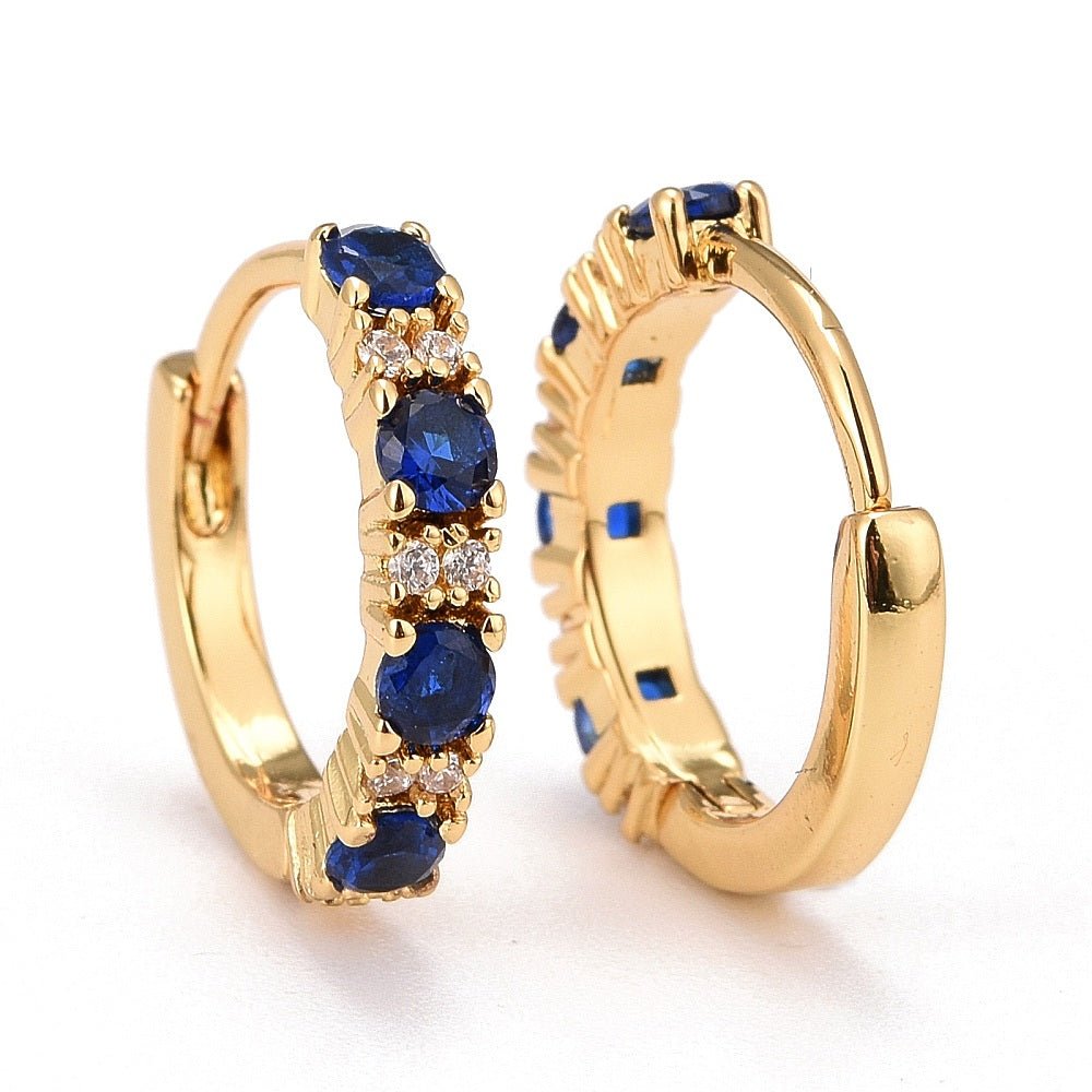 Hoop Earrings With Blue Zirconia Stones – 18K Gold-plated (14mm) - Uniq Perler - 