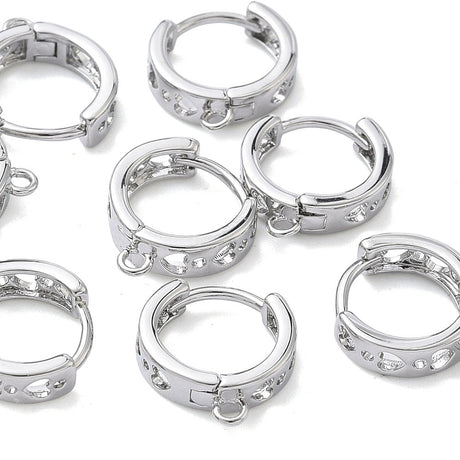 Hoops With Eye And Hearts – Platinum Plated Brass (13x11x3mm) - Uniq Perler - 