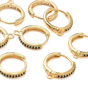 Creoler Med Öga – Svarta Zirkonia Sten, 18K Förgylld Mässing (16x14x2mm) - Uniq Perler - 