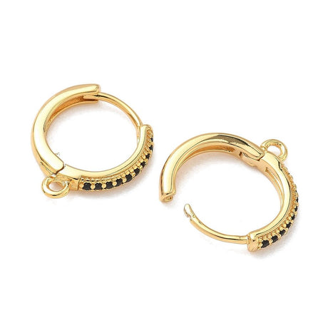Hoops With Eye – Black Zirconia Stones, 18K Gold-plated Brass (16x14x2mm) - Uniq Perler - 