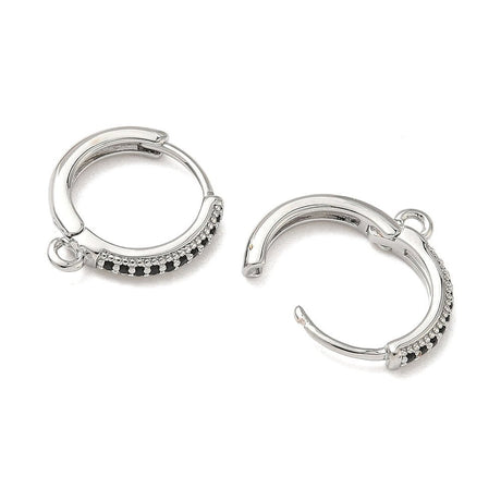 Creolen Mit Auge – Schwarze Zirkonia-Steine, platinbeschichtetes Messing (16x14x2mm) - Uniq Perler - 