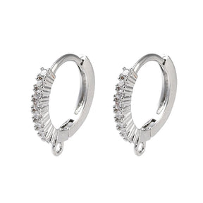 Hoop Earrings With Zirconia Stones - Platinum Colored (13.5x12.5mm) - Uniq Perler - 112720