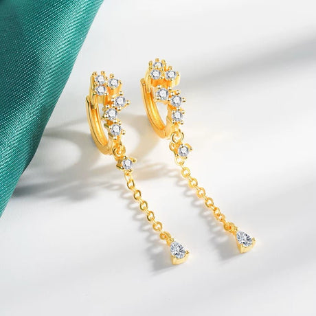 Creoler Med Zirkonia Sten, samt lille vedhæng - 18K forgyldt messing - Uniq Perler - 