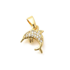 Dolphin Pendant With Zirconia Stones, Long-Lasting Gold Plated, 11.5x9.5mm - Uniq Perler - 114113