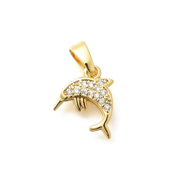 Delfin Vedhæng Med Zirkonia Sten, Langtidsholdbar Forgyldt, 11,5x9,5mm - Uniq Perler - 114113