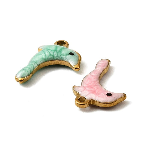 Delfin Vedhæng – Mixede Farver, Forgyldt (9x12x2mm) 8 stk - Uniq Perler - 115734