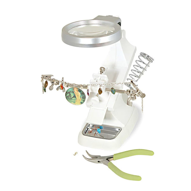 Den 3. Hånd Med Lup, LED Lys og Værktøjsholder (85x210x170mm) - Uniq Perler - 115581