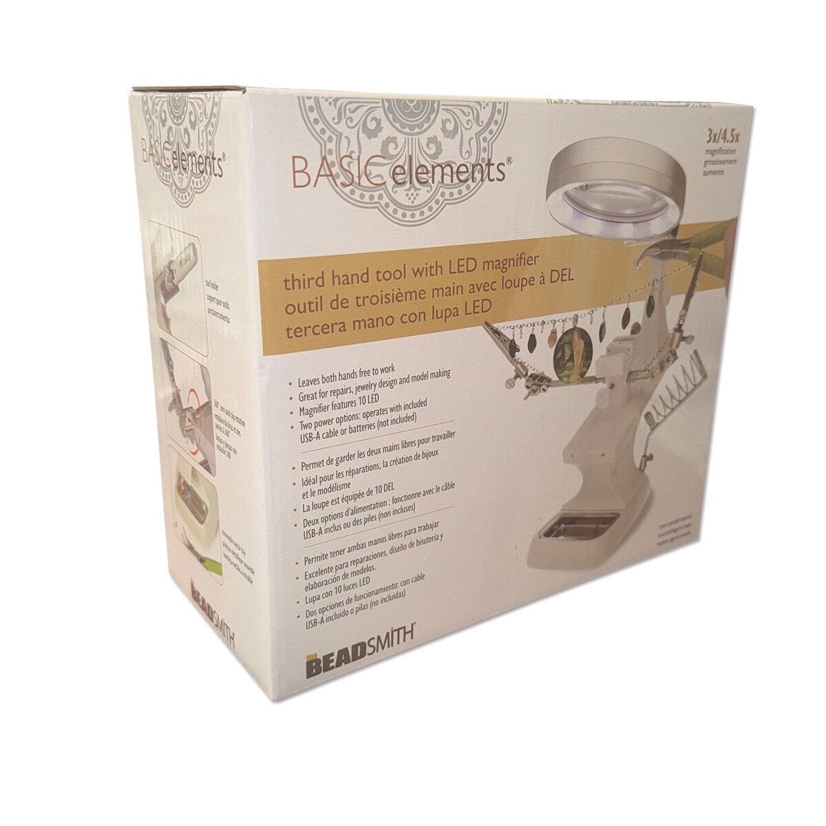 Den 3. Hånd Med Lup, LED Lys og Værktøjsholder (85x210x170mm) - Uniq Perler - 115581