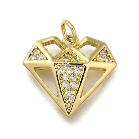 Diamant Vedhæng Med Zirkonia Sten, Langtidsholdbar Forgyldt, 18x17mm - Uniq Perler - 033798