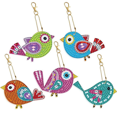 Diamond Painting Nøglering DIY-Sæt – Fuglemotiv (5 stk.) - Uniq Perler - 123440