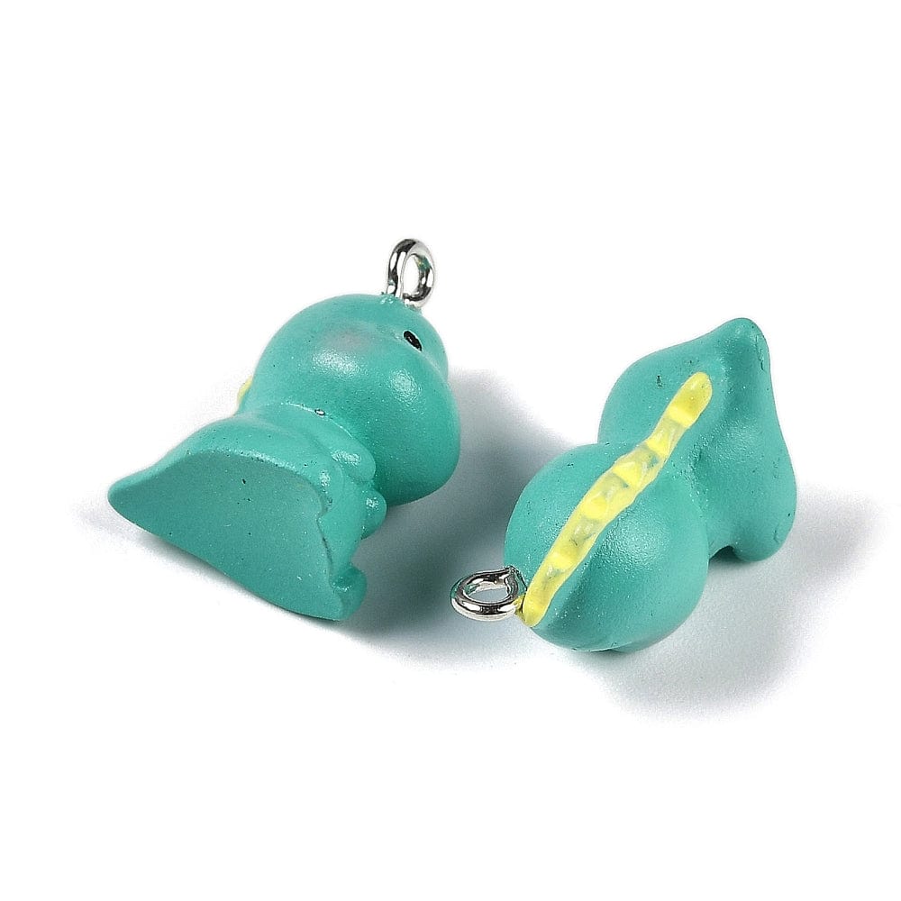 Dinosaur vedhæng, grøn resin str. 20x12x17 mm, 2 stk. - Uniq Perler - 230849