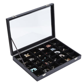 Display With Glass Lid And 30 Compartments – Fabric Covered (24x35x5cm) - Uniq Perler - 115116