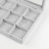 Display Med Rum Inddeling Og Glas Låg – Gråt Stof (24x35x4,5cm) - Uniq Perler - 0001489002