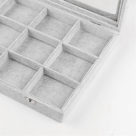 Display Med Rum Inddeling Og Glas Låg – Gråt Stof (24x35x4,5cm) - Uniq Perler - 0001489002