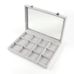 Vitrine mit Raumaufteilung und Glasdeckel – Grauer Stoff (24x35x4,5cm) - Uniq Perler - 0001489002