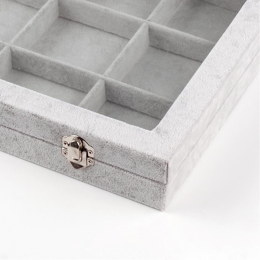 Display Med Rum Inddeling Og Glas Låg – Gråt Stof (24x35x4,5cm) - Uniq Perler - 0001489002