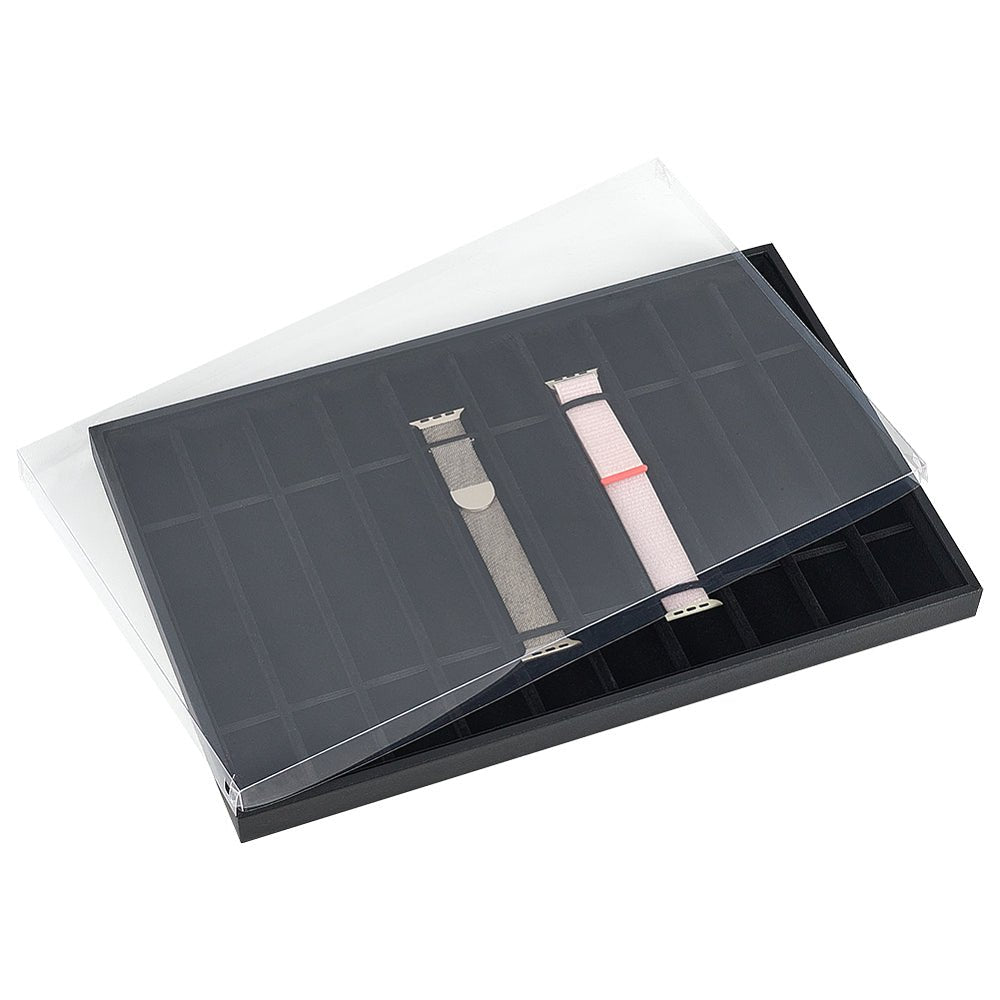 Display, PU Læder med 10 Rum & Transparent PVC Låg (26x40x2.5cm) Pr. sæt - Uniq Perler - 