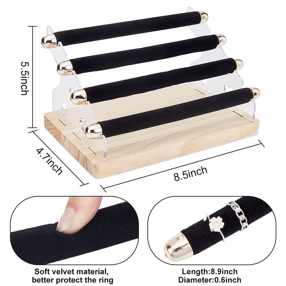 Display Til Fingerringe – Træ Og Sort Imiteret Læder (21,5x21x12cm) - Uniq Perler - 0001489008