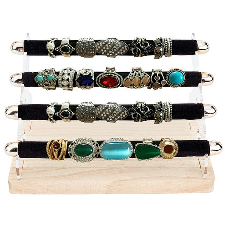 Display Til Fingerringe – Træ Og Sort Imiteret Læder (21,5x21x12cm) - Uniq Perler - 0001489008