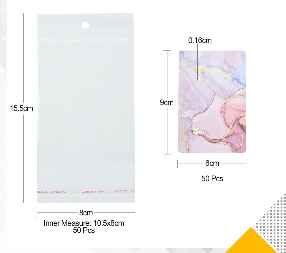 Display til Øreringe og Kæder inkl. Cellofanposer (19x6cm), 50 Stk - Uniq Perler - 111387