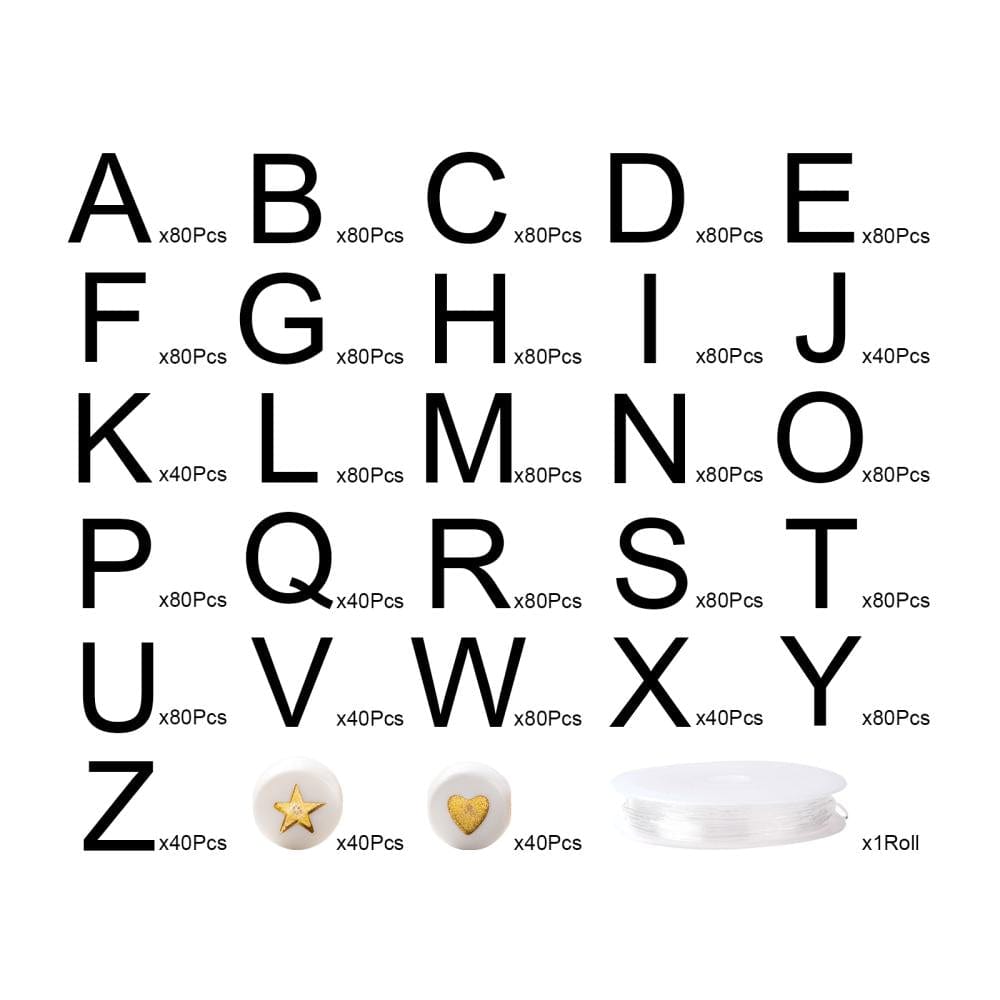 DIY Armbånds Sæt – Bogstavperler, Elastik & Opbevaring - Uniq Perler - 113664