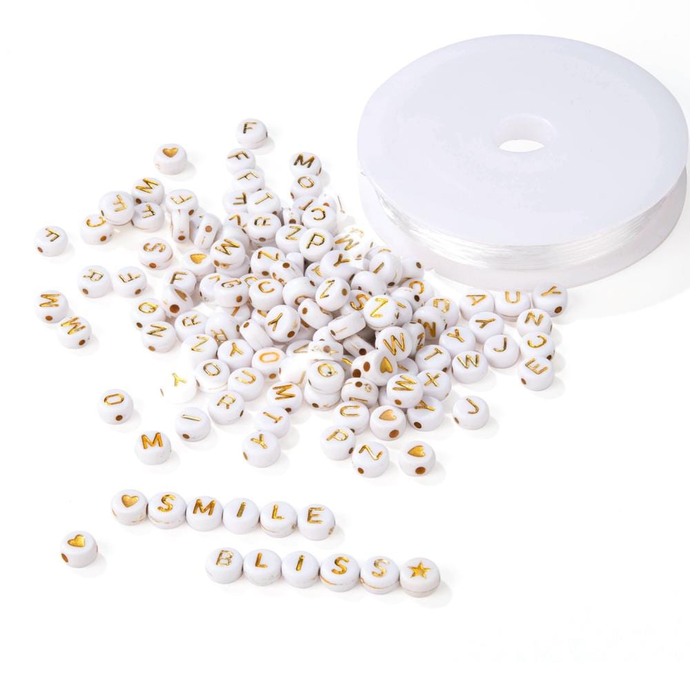 DIY Armbånds Sæt – Bogstavperler, Elastik & Opbevaring - Uniq Perler - 113664