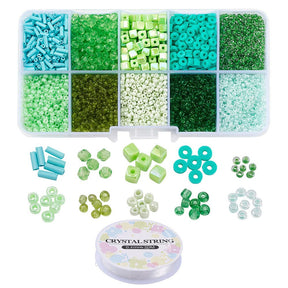 DIY-Box mit 10 verschiedenen Perlen & Gummiband – Grün (1 - 6mm) - Uniq Perler - 115843