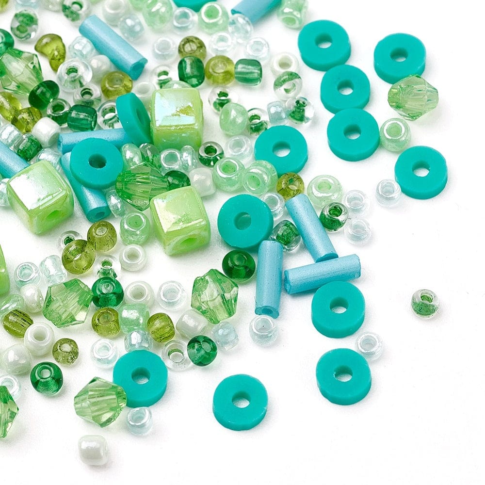 DIY Kasse Med 10 Forskellige Perler & Elastik – Grøn (1 - 6mm) - Uniq Perler - 115843