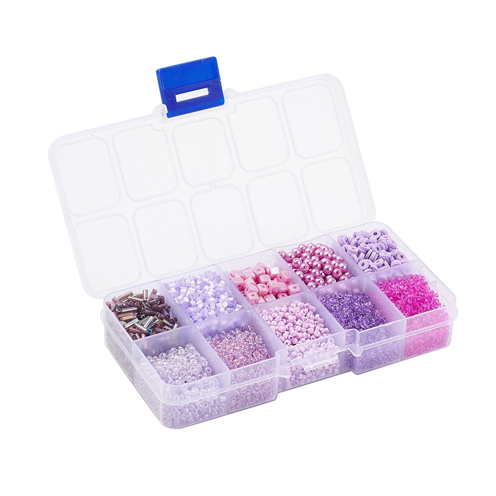 DIY Kasse Med 10 Forskellige Perler & Elastik – Lilla (1 - 6mm) - Uniq Perler - 115841