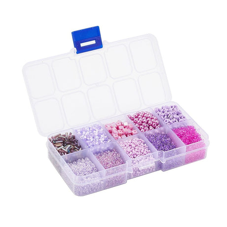 DIY Kasse Med 10 Forskellige Perler & Elastik – Lilla (1 - 6mm) - Uniq Perler - 115841