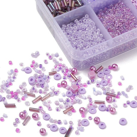 DIY Kasse Med 10 Forskellige Perler & Elastik – Lilla (1 - 6mm) - Uniq Perler - 115841