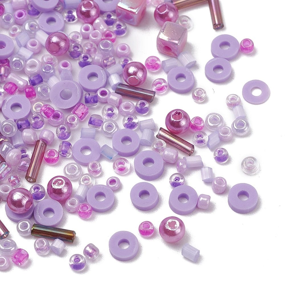 DIY Kasse Med 10 Forskellige Perler & Elastik – Lilla (1 - 6mm) - Uniq Perler - 115841