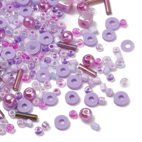 DIY Kasse Med 10 Forskellige Perler & Elastik – Lilla (1 - 6mm) - Uniq Perler - 115841