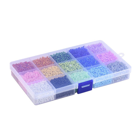 DIY Kasse Med 15 Farver Seed Beads – 3mm, Glas, Ca. 5250 Stk - Uniq Perler - 113881
