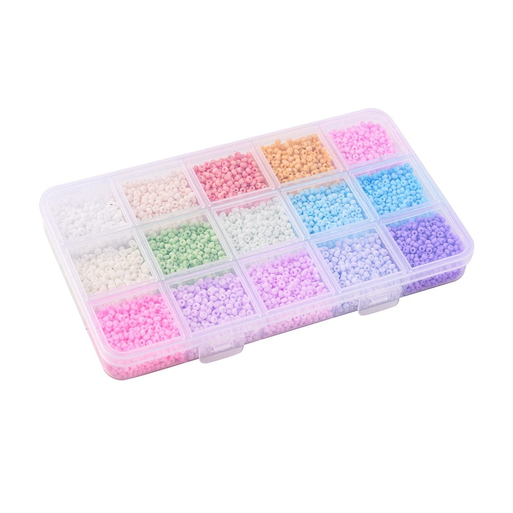 DIY Kasse Med 15 Farver Seed Beads – Glas (3 - 4x2 - 3mm) Ca. 180g - Uniq Perler - 115114