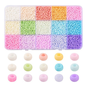 DIY Box With 15 Colors Seed Beads – Glass (3 - 4x2 - 3mm) Approx. 180g - Uniq Perler - 115114
