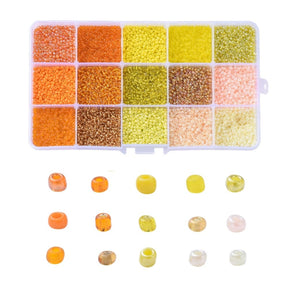 DIY Låda Med 15 Färger Seed Beads - Gul/Orange Mix (2mm) - Uniq Perler - 38485839282