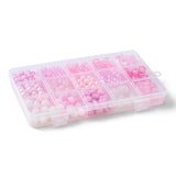 DIY Kasse Med 15 Forskellige Akryl Perler – Pink, Ca. 600 Stk (4 - 22mm) - Uniq Perler - 115096