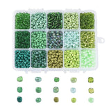 DIY Kasse Med 15 Grønne Farver Seed Beads – 4mm - Uniq Perler - 112809