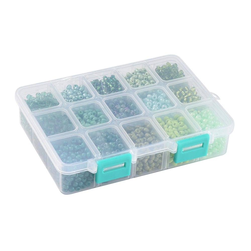 DIY Kasse Med 15 Grønne Farver Seed Beads – 4mm - Uniq Perler - 112809