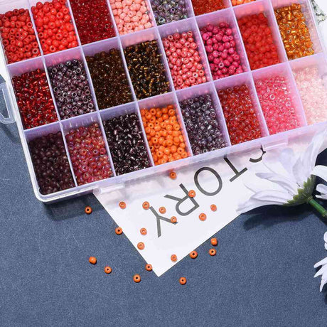 DIY Kasse Med 24 Farver Seed Beads - 3,5 - 4mm - Uniq Perler - 1111490383