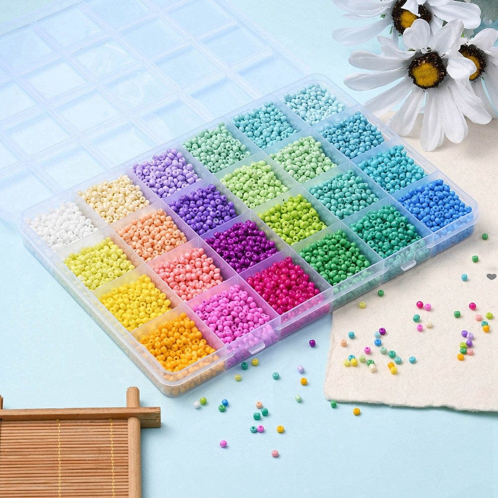 DIY Kasse Med 24 Farver Seed Beads – 3mm, Ca. 7800 Stk - Uniq Perler - 162529