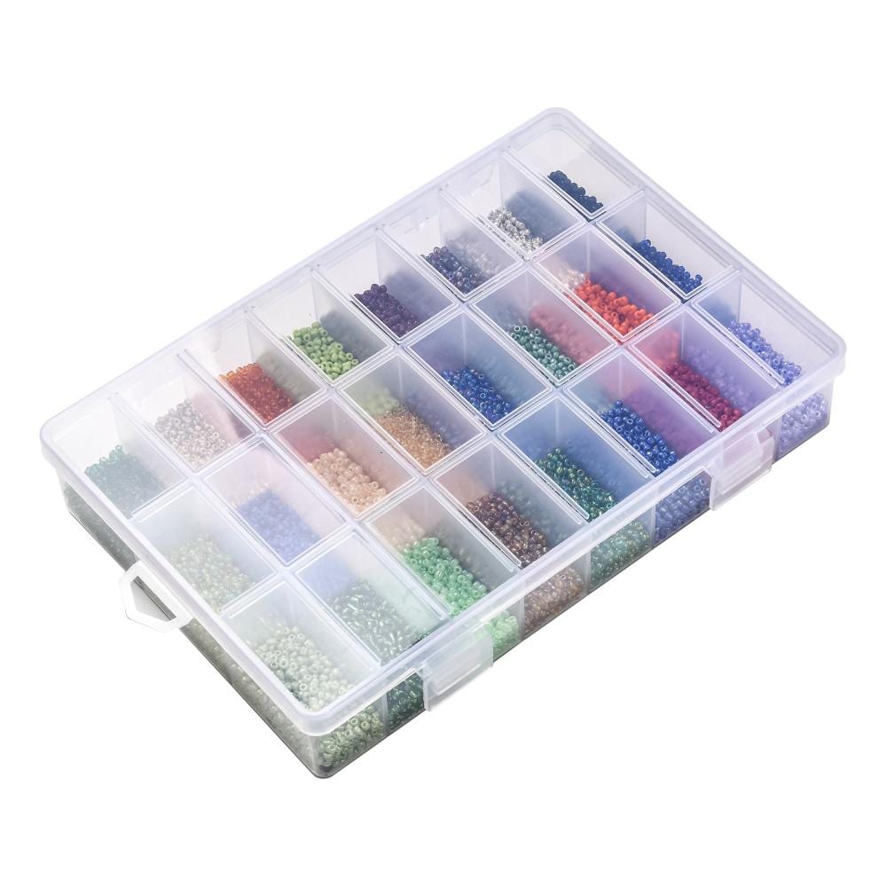 DIY Kasse Med 24 Farver Seed Beads og Elastik (2mm) - Uniq Perler - 0001489232