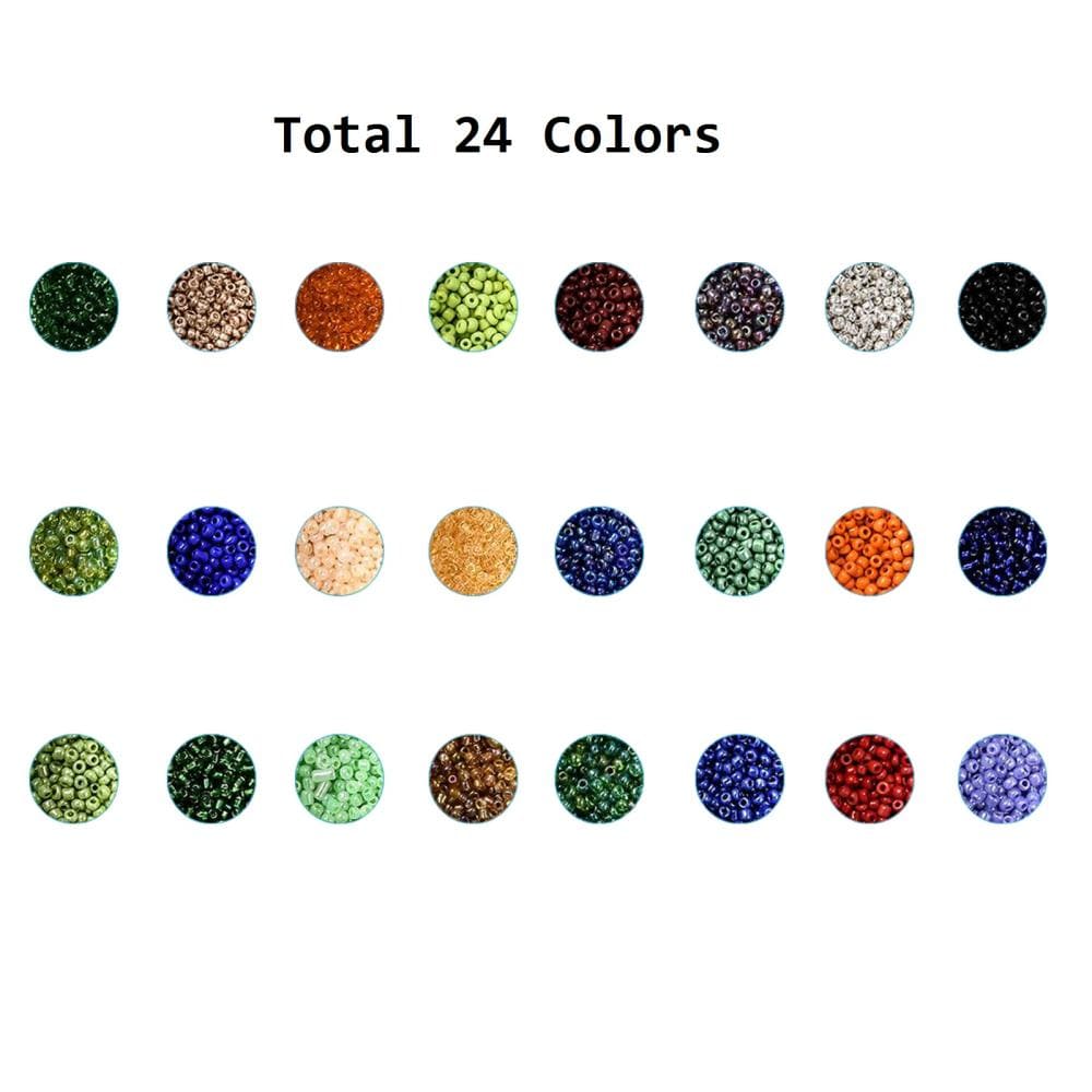 DIY Kasse Med 24 Farver Seed Beads og Elastik (2mm) - Uniq Perler - 0001489232