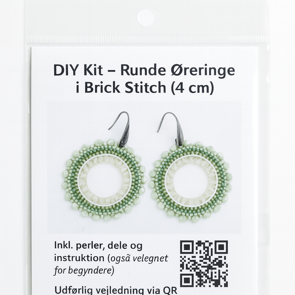 DIY Kit – Runde Øreringe i Brick Stitch (Grønt) 4mm - Uniq Perler - 115946