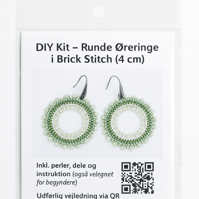 DIY Kit – Runde Øreringe i Brick Stitch (Grønt) 4mm - Uniq Perler - 115946